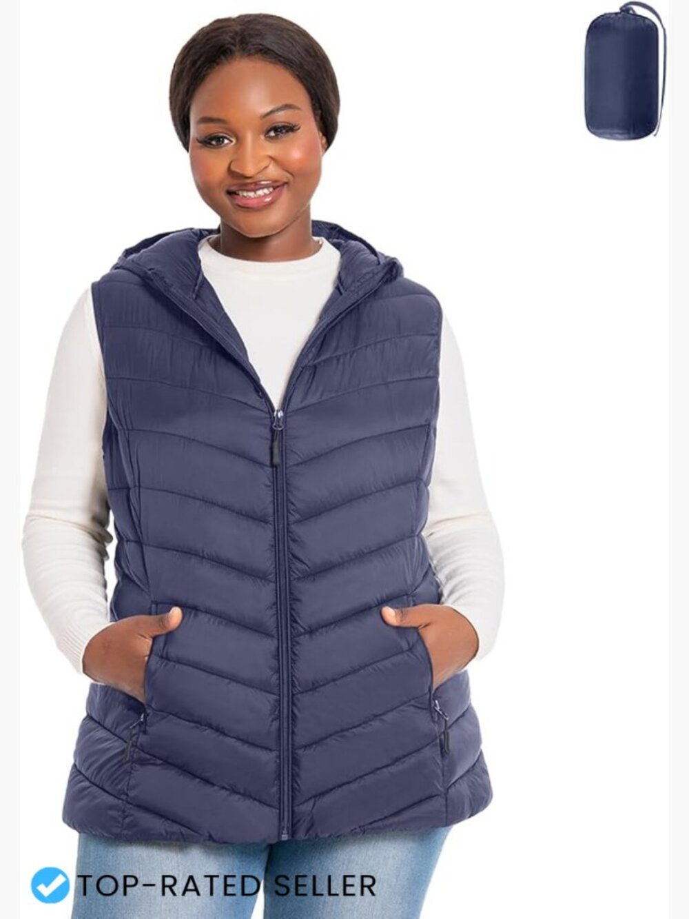Plus Size Packable Puffer Vest Hooded Lightweight Quilted Puffy Vest 1X-6X
